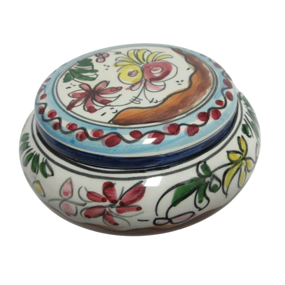 Portugal Hand Painted Colorful Ceramic Trinket Box Dish Multi Color